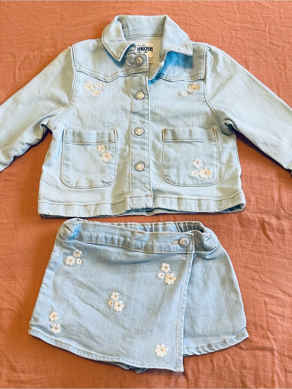 OshKosh B’gosh Baby Girl Denim Jacket & Floral Skort Set 18M